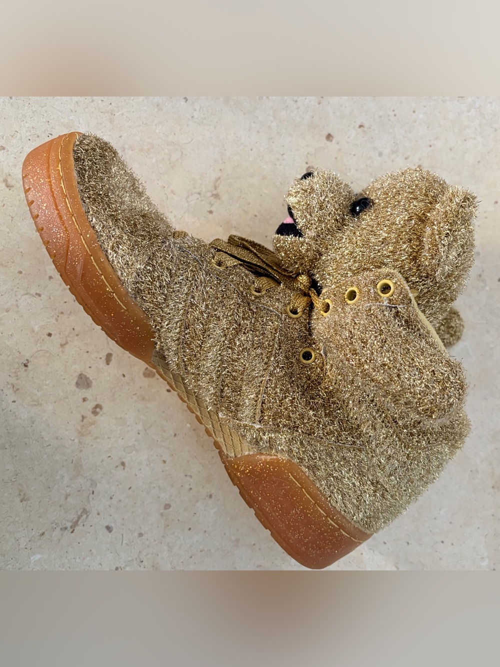 Rare Jeremy Scott x Adidas Originals “Gold Glitter Teddy” sneakers - Picture 7 of 11